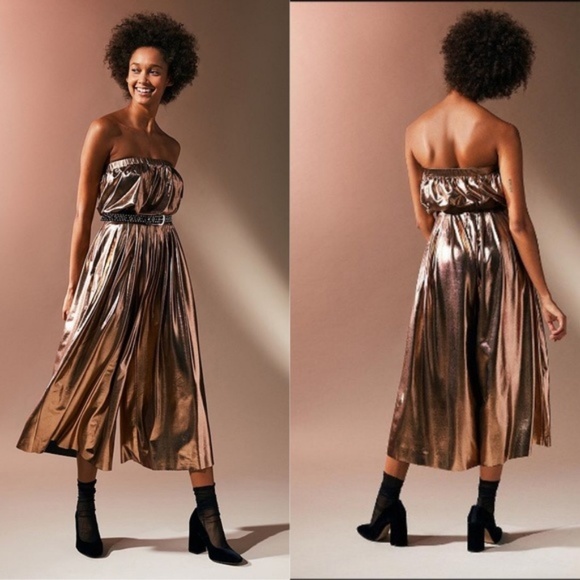Urban Outfitters Pants - UO Hollywood Gold Copper Shiny Pleated Jumpsuit